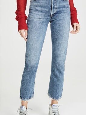 Agolde Cropped High-Rise Straight Jeans in Light Blue